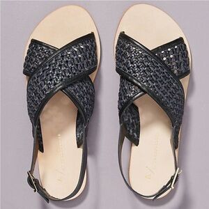 Anthropologie Ezra Criss-Cross Woven Leather Slingback Sandal Navy Black‎ 10